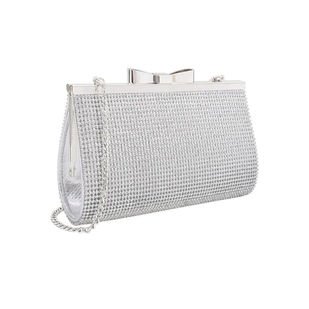 Silver Sparkly Rhinestone Crystal Evening Clutch Bag